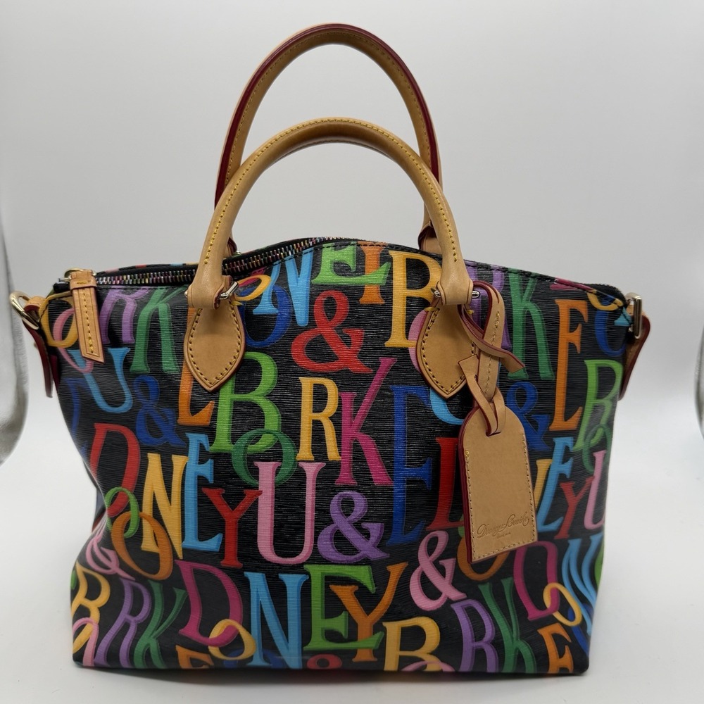 Dooney & Bourke Retro‎ Grafica Satchel Purse Bag Rainbow Zipper Black Dust Bag